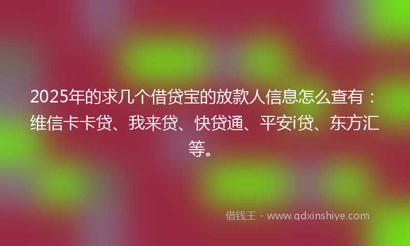 2025年的求几个借贷宝的放款人信息怎么查有：维信卡卡贷、我来贷、快贷通、平安i贷、东方汇等。