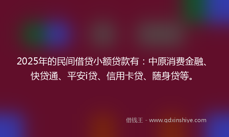 2025年的民间借贷小额贷款有：中原消费金融、快贷通、平安i贷、信用卡贷、随身贷等。