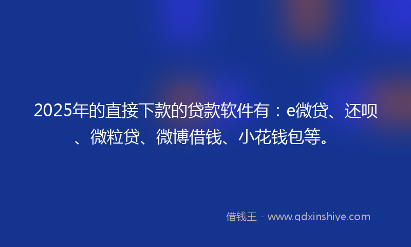 2025年的直接下款的贷款软件有：e微贷、还呗、微粒贷、微博借钱、小花钱包等。