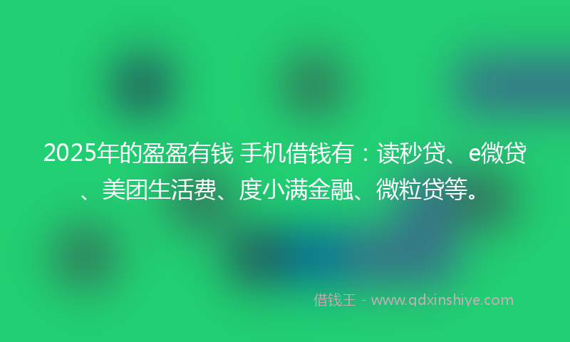 2025年的盈盈有钱 手机借钱有：读秒贷、e微贷、美团生活费、度小满金融、微粒贷等。