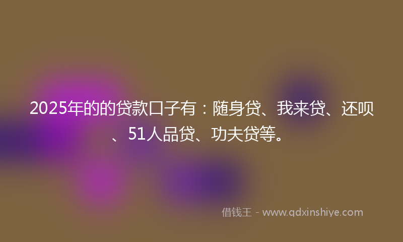 2025年的的贷款口子有：随身贷、我来贷、还呗、51人品贷、功夫贷等。
