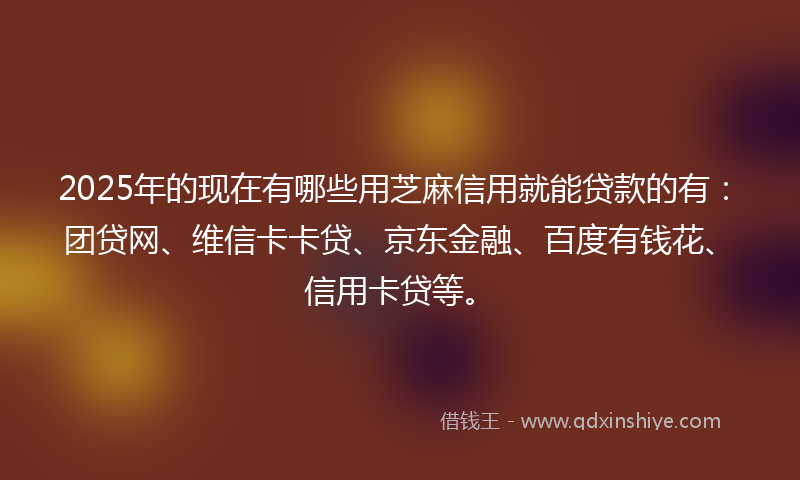 2025年的现在有哪些用芝麻信用就能贷款的有：团贷网、维信卡卡贷、京东金融、百度有钱花、信用卡贷等。