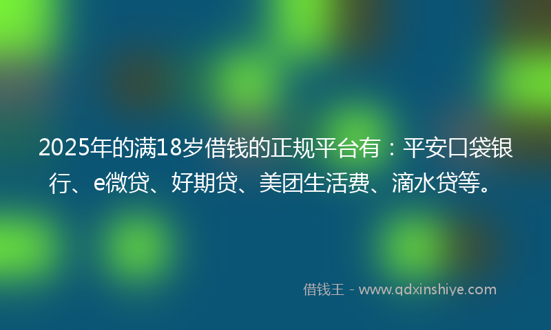 2025年的满18岁借钱的正规平台有：平安口袋银行、e微贷、好期贷、美团生活费、滴水贷等。