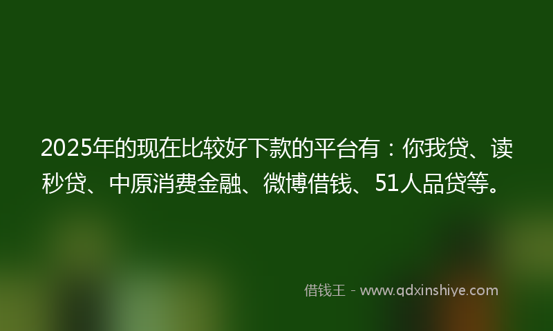 2025年的现在比较好下款的平台有：你我贷、读秒贷、中原消费金融、微博借钱、51人品贷等。