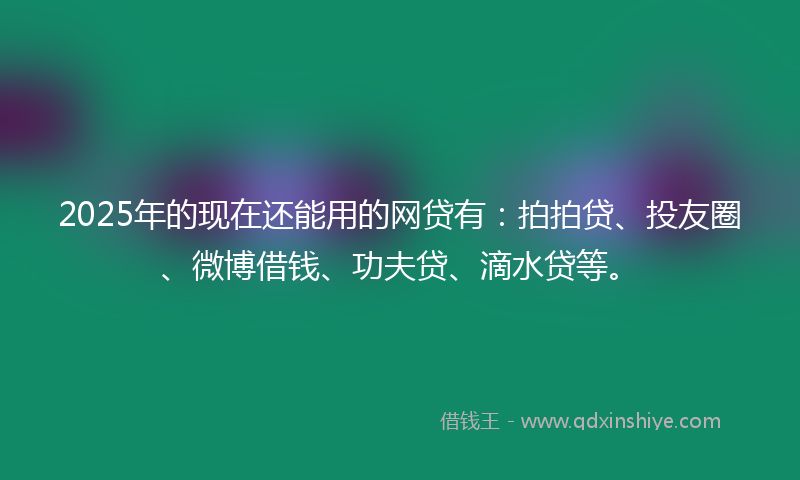 2025年的现在还能用的网贷有：拍拍贷、投友圈、微博借钱、功夫贷、滴水贷等。