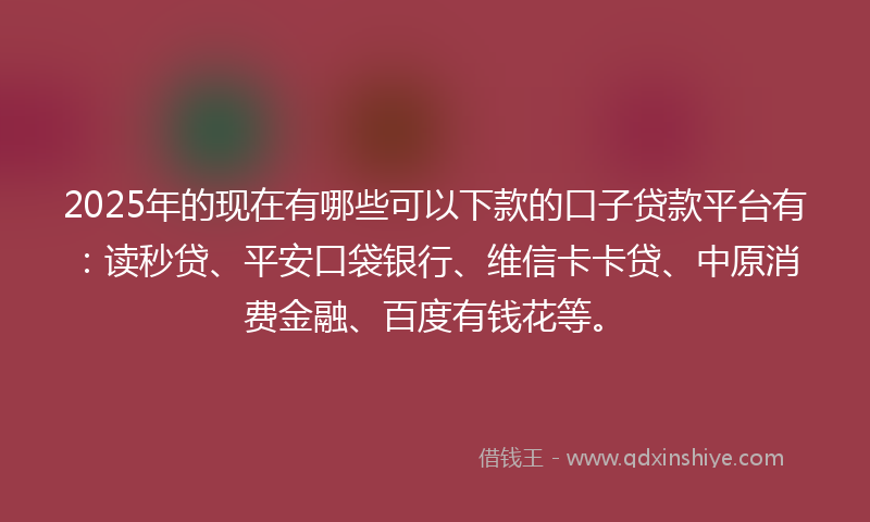 2025年的现在有哪些可以下款的口子贷款平台有：读秒贷、平安口袋银行、维信卡卡贷、中原消费金融、百度有钱花等。