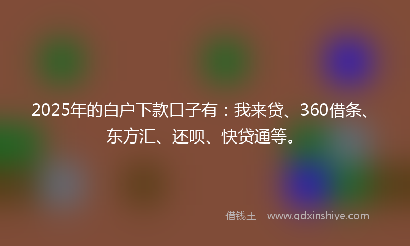 2025年的白户下款口子有：我来贷、360借条、东方汇、还呗、快贷通等。