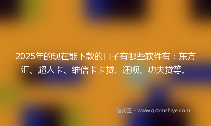 2025年的现在能下款的口子有哪些软件有：东方汇、超人卡、维信卡卡贷、还呗、功夫贷等。