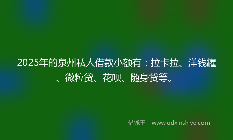 2025年的泉州私人借款小额有：拉卡拉、洋钱罐、微粒贷、花呗、随身贷等。