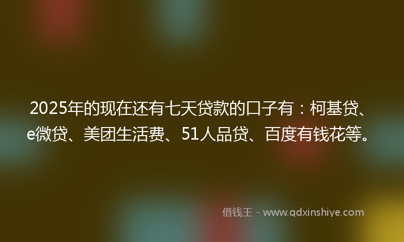 2025年的现在还有七天贷款的口子有：柯基贷、e微贷、美团生活费、51人品贷、百度有钱花等。