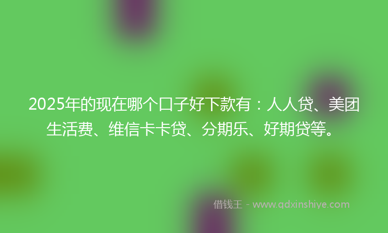 2025年的现在哪个口子好下款有：人人贷、美团生活费、维信卡卡贷、分期乐、好期贷等。