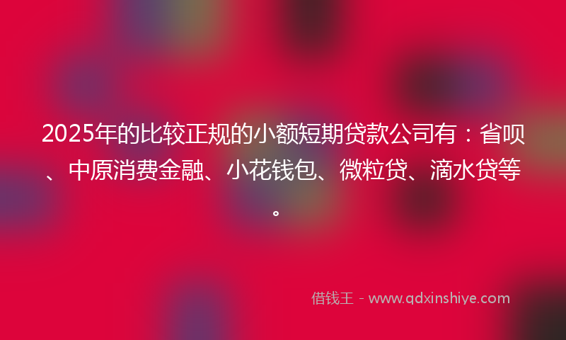 2025年的比较正规的小额短期贷款公司有：省呗、中原消费金融、小花钱包、微粒贷、滴水贷等。