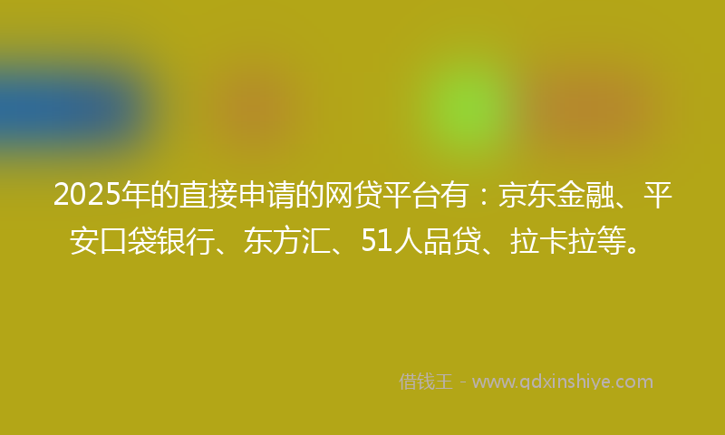 2025年的直接申请的网贷平台有：京东金融、平安口袋银行、东方汇、51人品贷、拉卡拉等。