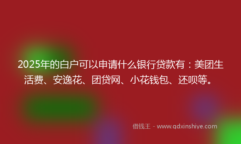 2025年的白户可以申请什么银行贷款有：美团生活费、安逸花、团贷网、小花钱包、还呗等。