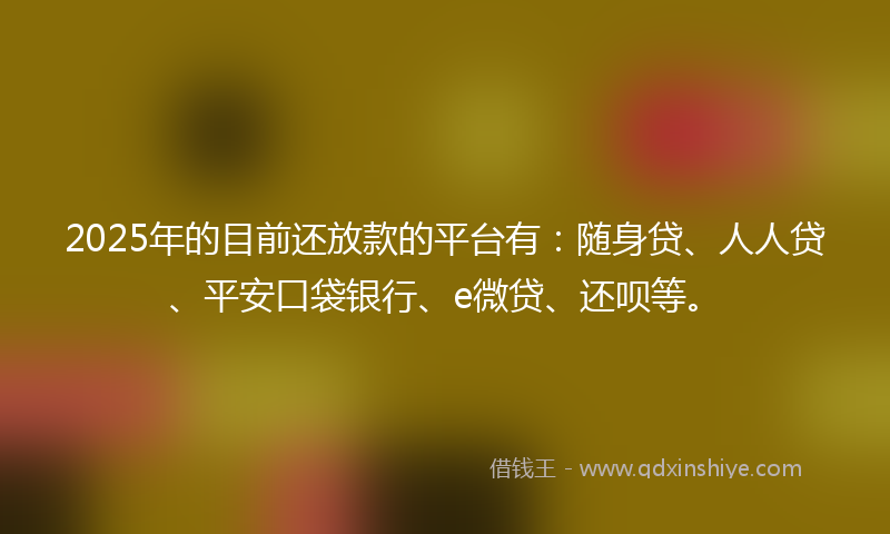 2025年的目前还放款的平台有：随身贷、人人贷、平安口袋银行、e微贷、还呗等。