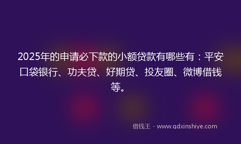 2025年的申请必下款的小额贷款有哪些有：平安口袋银行、功夫贷、好期贷、投友圈、微博借钱等。