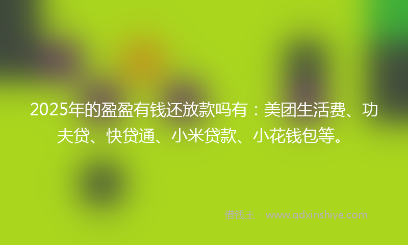 2025年的盈盈有钱还放款吗有：美团生活费、功夫贷、快贷通、小米贷款、小花钱包等。