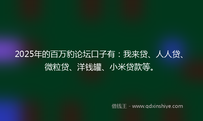 2025年的百万豹论坛口子有：我来贷、人人贷、微粒贷、洋钱罐、小米贷款等。
