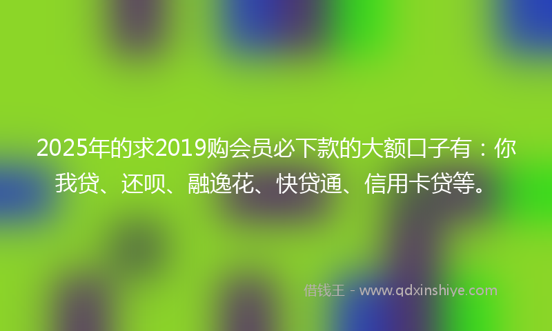 2025年的求2019购会员必下款的大额口子有：你我贷、还呗、融逸花、快贷通、信用卡贷等。