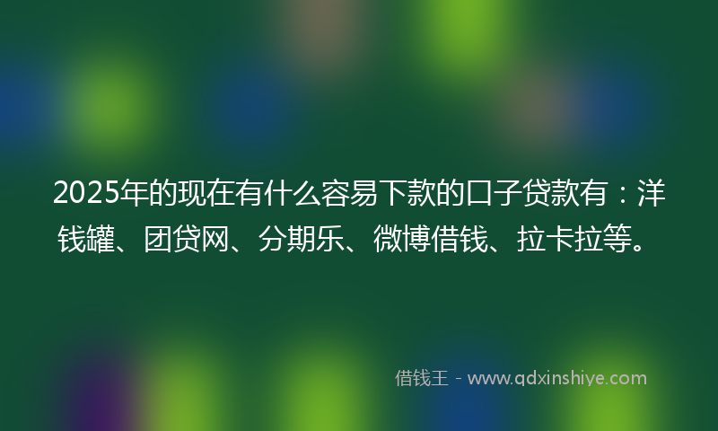 2025年的现在有什么容易下款的口子贷款有：洋钱罐、团贷网、分期乐、微博借钱、拉卡拉等。
