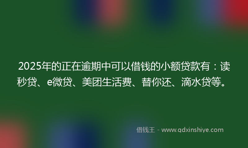 2025年的正在逾期中可以借钱的小额贷款有：读秒贷、e微贷、美团生活费、替你还、滴水贷等。
