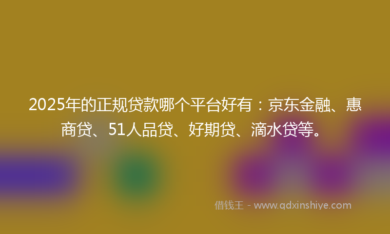 2025年的正规贷款哪个平台好有：京东金融、惠商贷、51人品贷、好期贷、滴水贷等。