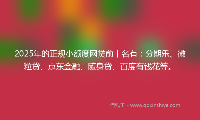 2025年的正规小额度网贷前十名有：分期乐、微粒贷、京东金融、随身贷、百度有钱花等。
