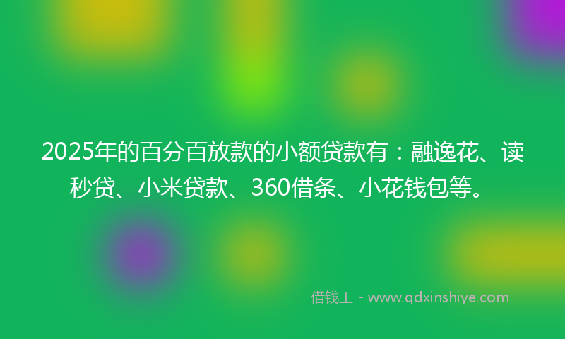 2025年的百分百放款的小额贷款有：融逸花、读秒贷、小米贷款、360借条、小花钱包等。