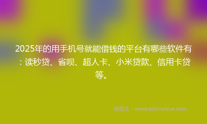 2025年的用手机号就能借钱的平台有哪些软件有：读秒贷、省呗、超人卡、小米贷款、信用卡贷等。