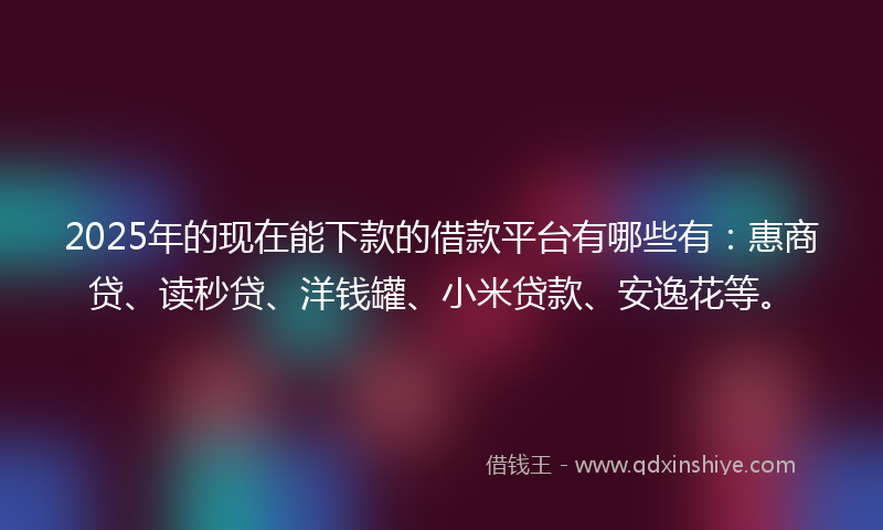 2025年的现在能下款的借款平台有哪些有：惠商贷、读秒贷、洋钱罐、小米贷款、安逸花等。