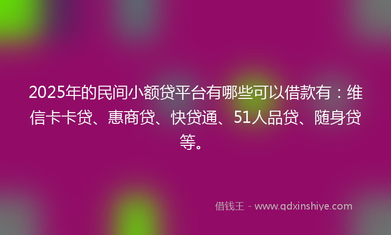2025年的民间小额贷平台有哪些可以借款有：维信卡卡贷、惠商贷、快贷通、51人品贷、随身贷等。