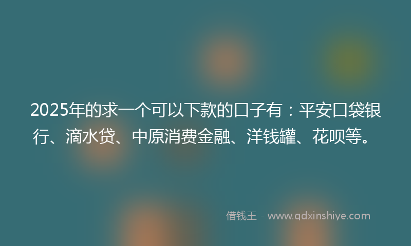 2025年的求一个可以下款的口子有：平安口袋银行、滴水贷、中原消费金融、洋钱罐、花呗等。