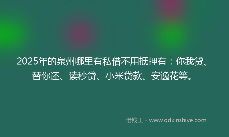 2025年的泉州哪里有私借不用抵押有：你我贷、替你还、读秒贷、小米贷款、安逸花等。