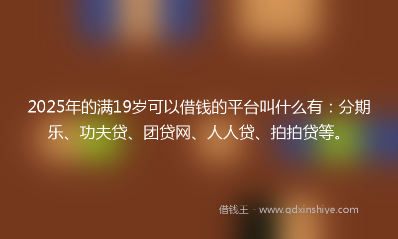 2025年的满19岁可以借钱的平台叫什么有：分期乐、功夫贷、团贷网、人人贷、拍拍贷等。