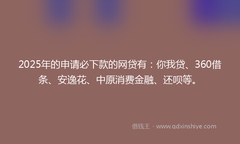 2025年的申请必下款的网贷有：你我贷、360借条、安逸花、中原消费金融、还呗等。