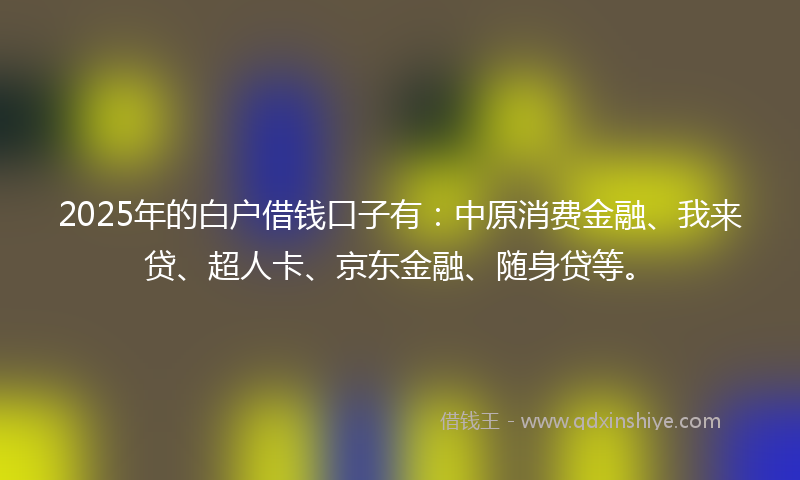2025年的白户借钱口子有：中原消费金融、我来贷、超人卡、京东金融、随身贷等。