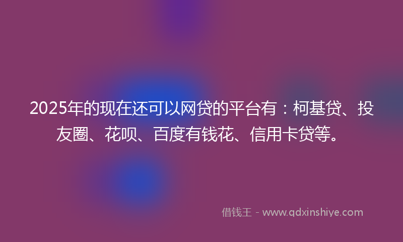 2025年的现在还可以网贷的平台有：柯基贷、投友圈、花呗、百度有钱花、信用卡贷等。