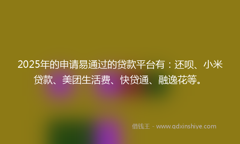 2025年的申请易通过的贷款平台有：还呗、小米贷款、美团生活费、快贷通、融逸花等。