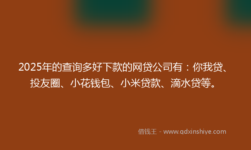 2025年的查询多好下款的网贷公司有：你我贷、投友圈、小花钱包、小米贷款、滴水贷等。