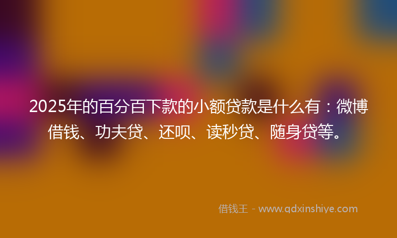 2025年的百分百下款的小额贷款是什么有：微博借钱、功夫贷、还呗、读秒贷、随身贷等。