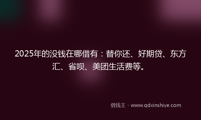 2025年的没钱在哪借有：替你还、好期贷、东方汇、省呗、美团生活费等。