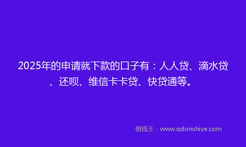 2025年的申请就下款的口子有：人人贷、滴水贷、还呗、维信卡卡贷、快贷通等。
