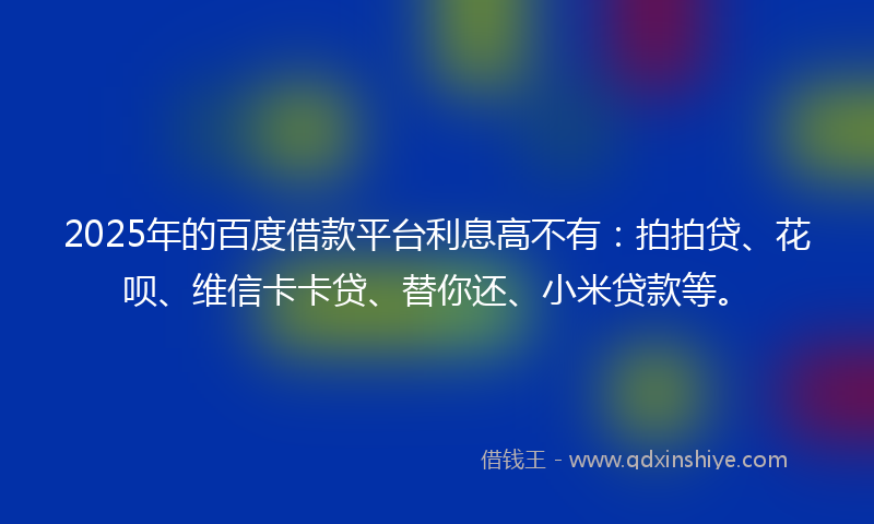 2025年的百度借款平台利息高不有：拍拍贷、花呗、维信卡卡贷、替你还、小米贷款等。