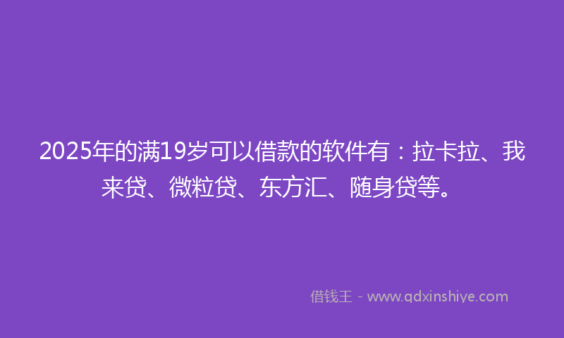 2025年的满19岁可以借款的软件有：拉卡拉、我来贷、微粒贷、东方汇、随身贷等。