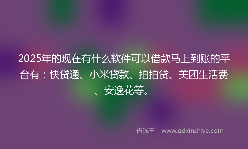 2025年的现在有什么软件可以借款马上到账的平台有：快贷通、小米贷款、拍拍贷、美团生活费、安逸花等。