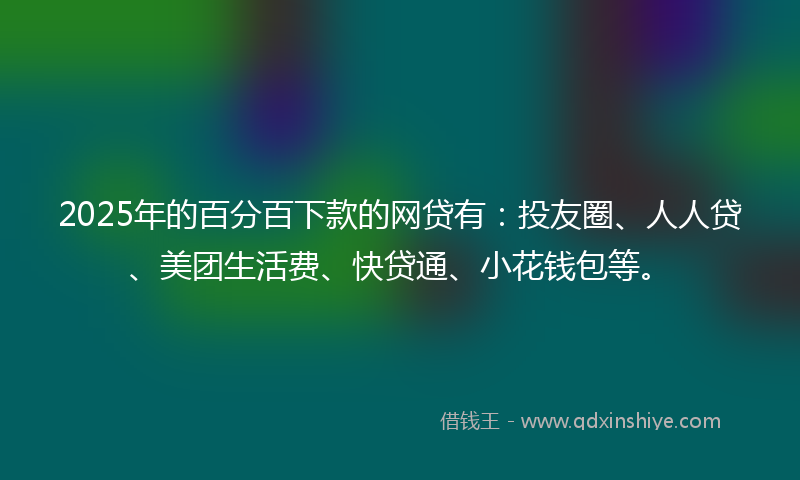 2025年的百分百下款的网贷有：投友圈、人人贷、美团生活费、快贷通、小花钱包等。