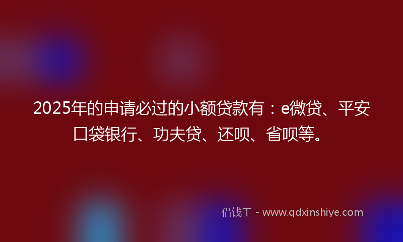 2025年的申请必过的小额贷款有：e微贷、平安口袋银行、功夫贷、还呗、省呗等。