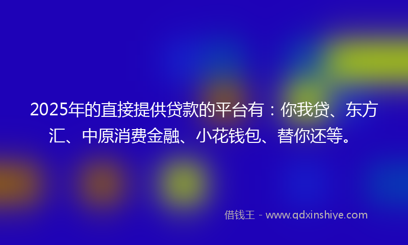 2025年的直接提供贷款的平台有：你我贷、东方汇、中原消费金融、小花钱包、替你还等。