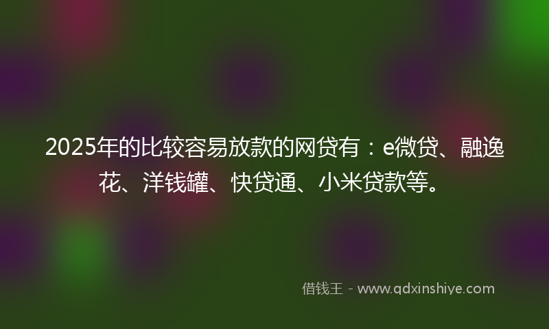 2025年的比较容易放款的网贷有：e微贷、融逸花、洋钱罐、快贷通、小米贷款等。