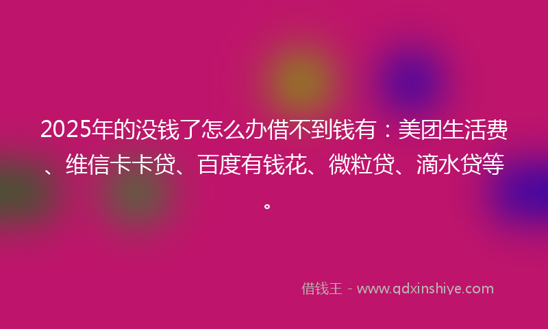 2025年的没钱了怎么办借不到钱有：美团生活费、维信卡卡贷、百度有钱花、微粒贷、滴水贷等。